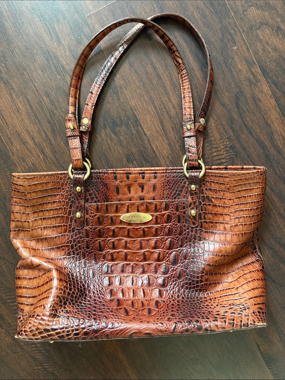 Brahmin Cognac Croc-Embossed Leather Shoulder Tote